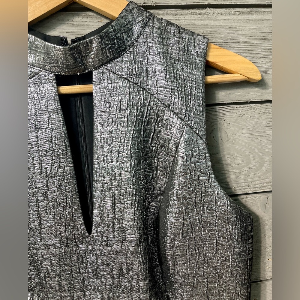 NWT Susana Monaco Silver Chrome Metallic Bodycon Pencil Midi Dress Sz 6 Wedding - Picture 4 of 14